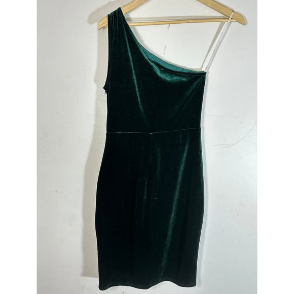 LULUS Candlelit Date Forest Green Velvet One-Shoulder Bodycon Dress Womens S NWT - Picture 7 of 12